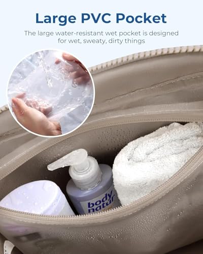 Image of Travel Duffle Bag for Women with Wet Pocket | Lightweight Gym Bag for Travel, Yoga, Sports & Weekend Trips | Cabin Personal Item Tote Bag (Brown)