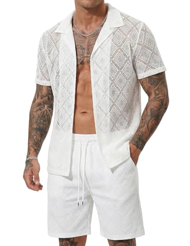 KENQOLA Men's Mesh Rave Shirt and Shorts Set Summer Outfits Fashion...