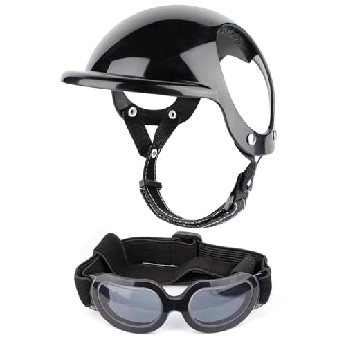 Casque Et Lunettes pour Chien - Casque Sécurité Réglable Respirant avec Lunettes pour Petits Chiens - Protection Oculaire pour Animal Domestique pour...