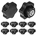 HARFINGTON 10pcs Star Knobs M10 Female Thread 48mm Head Plastic Non-Through Hole Brass Screw-in Clamping Handles Threaded Hand Knobs, Black