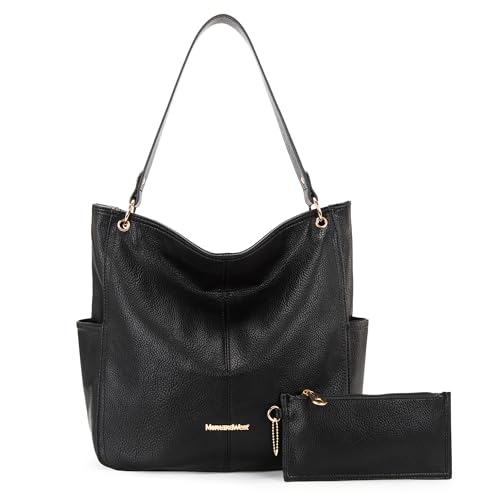 Image of Montana West Hobo Purse for Women 2pcs Handbag Set Shoulder Bag Soft Washed Leather Top Handle Satchel with Wallet MWC2-115BBK