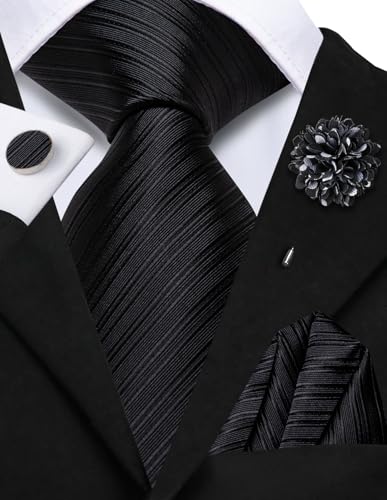 Image of Hi-Tie Zipper Ties for Men Pre-tied Tie Set Lapel Pin Pocket Square and Cufflinks Formal Business Wedding Adjustable Necktie