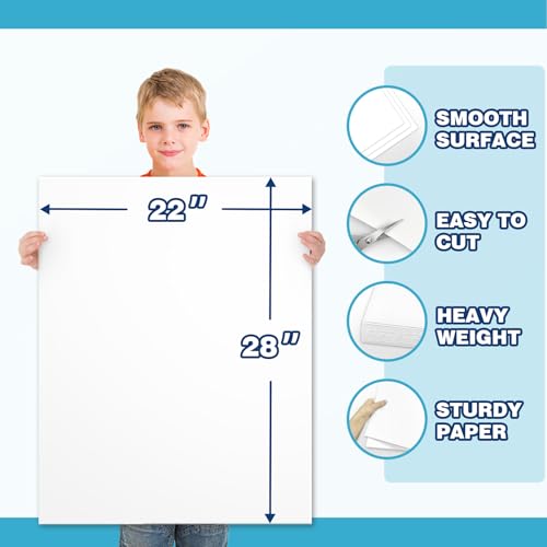 Image of Chell 50 Pack 22 inchx28 inch White Poster Board Heavyweight, 85 lb. Cover Weight | Lagre Size, Cardstock Paper, Bright White, Smooth Surface, Easy to Write-on, Not Easy to Break