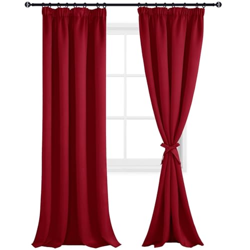 DWCN Blackout Curtains for Bedroom Thermal Insulated Curtains with Tiebacks Pencil Pleat Window Curtains for Living Room 55 x 96 inch Length