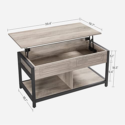 Vasagle Lift Top Coffee Table With Hidden And Open Storage Compartments, Steel Frame, For Living Room Office Reception, Greige #TOP6