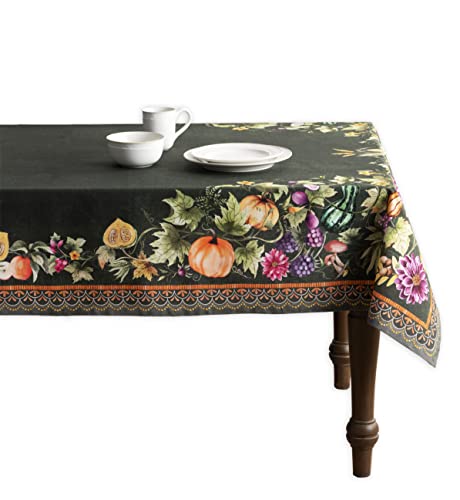 Maison d' Hermine Pumpkin Garden - Dark Green 100% Cotton Tablecloth Kitchen Dining Table Cloth for Rectangle Tables Tabletop Cover for Parties, Wedding Thanksgiving/Christmas (140cm x 180cm)