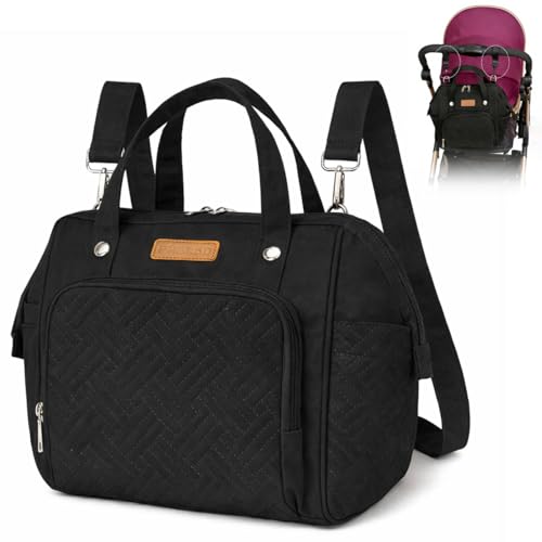 Image of FHELAD Small Diaper Bag Backpack, Crossbody Diaper Bag with Insulated Cup Holder & Detachable Shoulder Strap, Convertible Diaper Bag Tote for Short Trip (Black) | 5 in 1 Diaper Bag, Short Trips & Daily