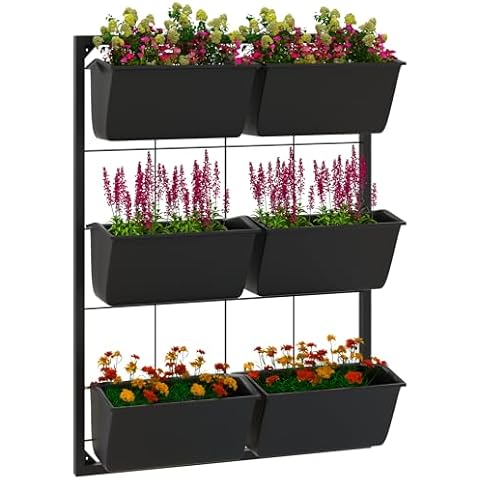 Outsunny 3-Tier Wall Planter with 6 Pots Cover