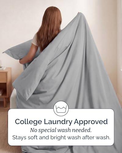 Image of Duvet Cover Twin /Twin XL Size Set - Extra Soft Twin /Twin XL Duvet Cover 68 inch x 90 inch with 1 Pillow Sham for Women, Men, Kids & Teens - Comfy, Easy-Care & Fade Free w / Zipper Closures & Ties (Steel Blue)