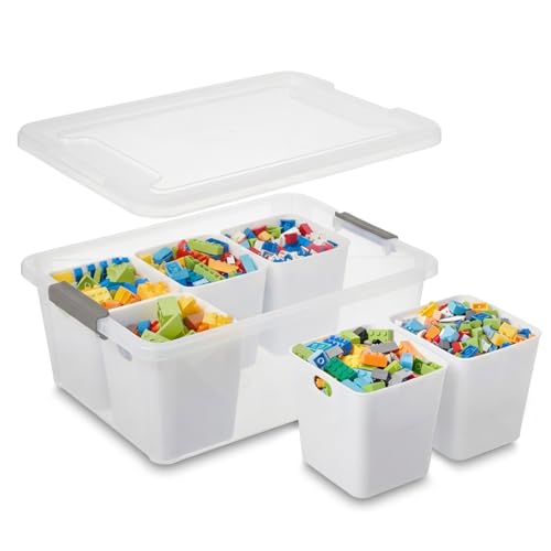 Image of MACOPRO 17 QT Clear Storage Bins with Lids Plastic Box Multipurpose Stackable Storage Containers for Organizing Tool,Craft,Crayon,Marker Pen(White, 1Pack-6-in-1)
