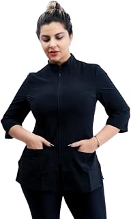 All in beauty Top Scrubs for Women, Uniform for Spa, Black Esthetician Scrubs for Women 3/4 Sleeves.Stylist Jacket.