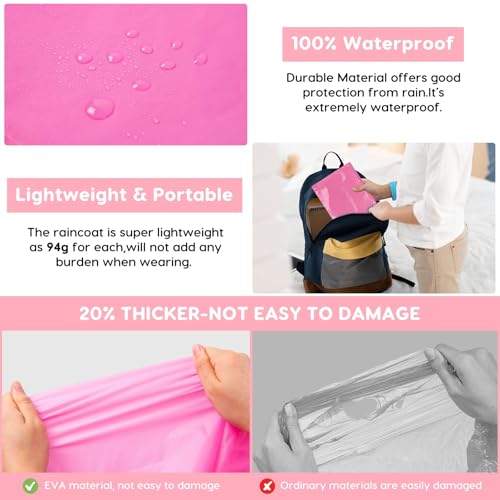 Image of BFONS Rain Ponchos for Kids, Reusable Raincoats for Boys Girls with Hood and Sleeves, Waterproof Rain Jackets for Travel Outdoor Pink 2PCS