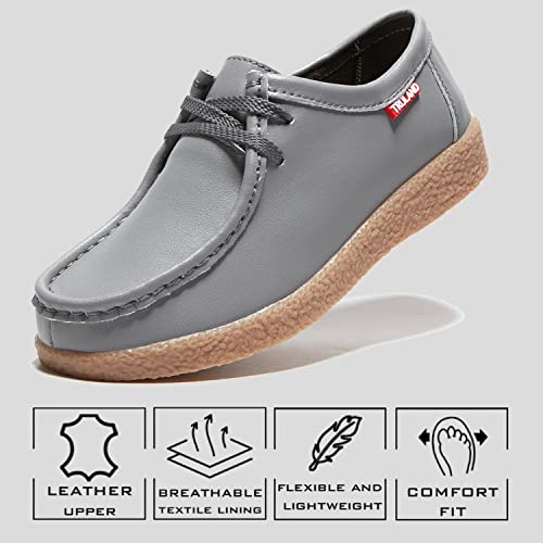 Image of TRULAND Leather Oxford Shoes for Women - Suede Lace Up Moc Toe Low Platform Flat Wallabees Shoes