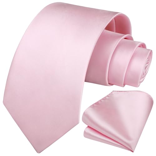 Image of HISDERN Mens Solid Color Ties Formal Satin Necktie and Pocket Square Set Classic Wedding Business Tie & Handkerchief