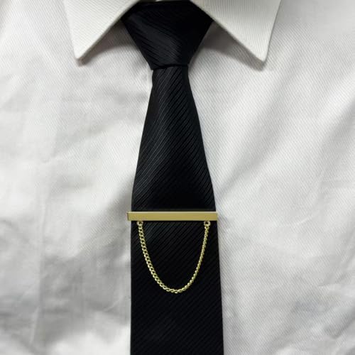 Image of Danny shi Men's Silver Golden Tie Chain Set, Gift Boxed Tie clip | Tie Chain for men wedding Tie clips