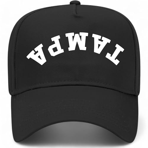 Tampa Upside Down Reversed Vintage Trucker Hat | Premium Snapback Baseball Hat for Men & Women (US, Alpha, One Size, Black)