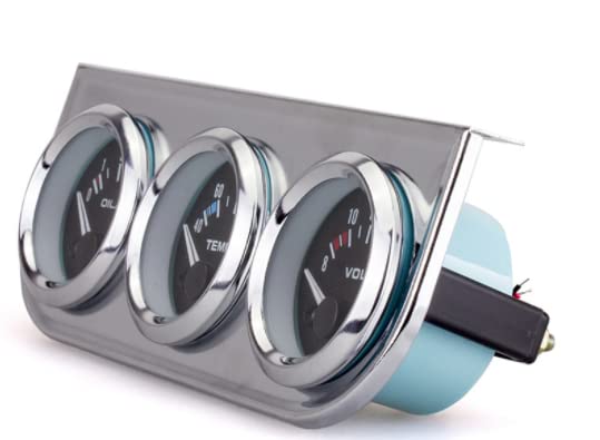 Kit Jauges Viviance 52mm - Voltmètre, Thermomètre Eau, Pression Huile - Rétroéclairage LED - Noir