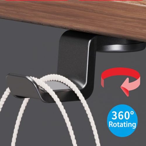 Soporte para auriculares bajo el escritorio, gancho giratorio de 360° ajustable, ligero, fabricado en nailon reforzado con fibra, para escritorio y mesa, ideal para estudiantes, con capacidad de 50 lb y fijación mediante tornillos miniatura 6