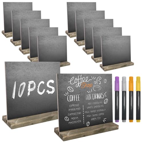 10 pizarras de pizarra para escribir, 15 x 12 cm, pizarras pequeñas de doble cara con soportes de madera y bolígrafo borrable, mini pizarras para fiestas, eventos, bodas, cumpleaños, decoración