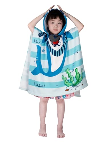Image of growell Hooded Kids Beach Towels - Toddler Bath Towel Girls Boys Swim Cover-ups for Ages 1 to 6 Kids Pool Towels Quick Dry Lightweight Soft Microfiber Poncho Towel 24x23(Shark SkyBlue)