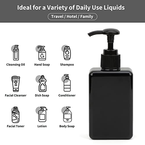 Image of Segbeauty 4pcs Square Lotion Dispenser, 6.8oz Empty Shampoo Pump Bottles Small with Labels, 200ml Refillable Portable Plastic Press Bathroom Shower Dispenser Liquid Soap Containers for Travel Black