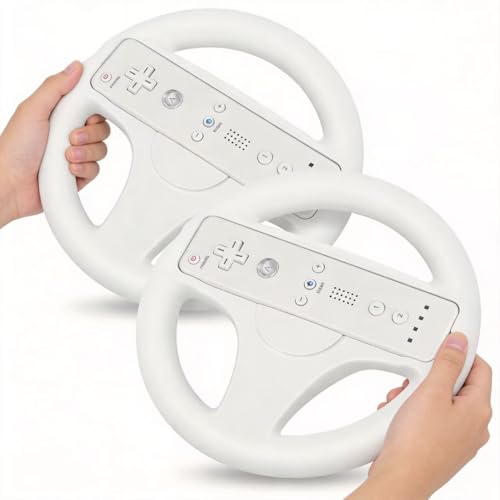 DSDFPFG White Steering Wheel for Wii Remote Controller - Steering Wheel for Wii Mario Kart - Racing Wheel for Wii Games - Nintendo Wii and Wii U Game Accessories - Set of 2