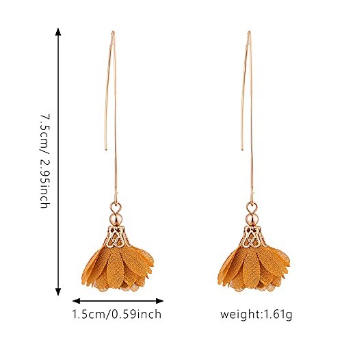 Cute Long Hook Fabric Flower Fringe Earring Bohemian Handmade Golden Dangle Drop Earrings For Women Fashion Charm Party Jewelry (Cute Long Hook Fabric Flower Fringe Earring-Khaki) #TOP3