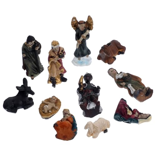 Ipetboom Tiny Nativity Figures - 1 Set Christian Jesus Mini Manger Statue Decoration Tiny Nativity Set - Mini Christmas Eve Statues Adornment Resin Figurines Holiday Holy Figures Desktop Decor
