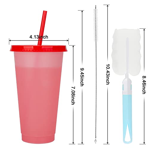 Sursip Color Changing Tumblers With Lids ,Straws ,Cleaning Brush & Ice Cube Tray - 7 Reusable Bulk Tumblers Plastic Cold Cups For Adults & Kids 24Oz Tumblers #TOP1