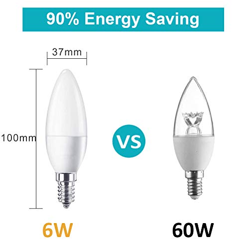 E12 Led Candelabra Light Bulbs 6W Equivalent To 60W Halogen Bulbs, Ceiling Fan Light Bulbs Warm White 2700K, Small Base Led Chandelier Candle Light Bulbs, Flicker Free, Not Dimmable, 600Lm, 6 Pack #TOP1