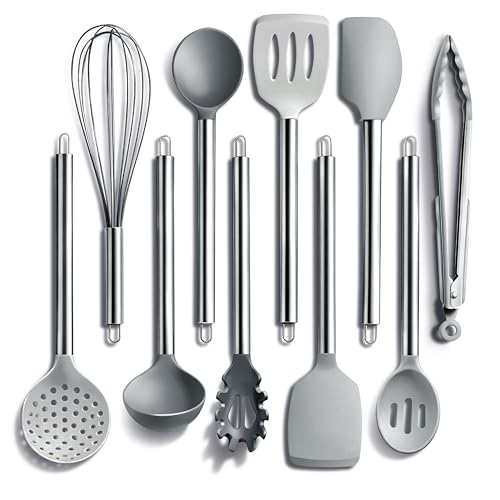 COOK WITH COLOR Silicone Cooking Utensils, Kitchen Utensil Set, Easy to Clean Silicone Kitchen Utensils, Cooking Utensils for Nonstick Cookware, Kitchen Gadgets Set, 10 Pieces, Grey Ombre