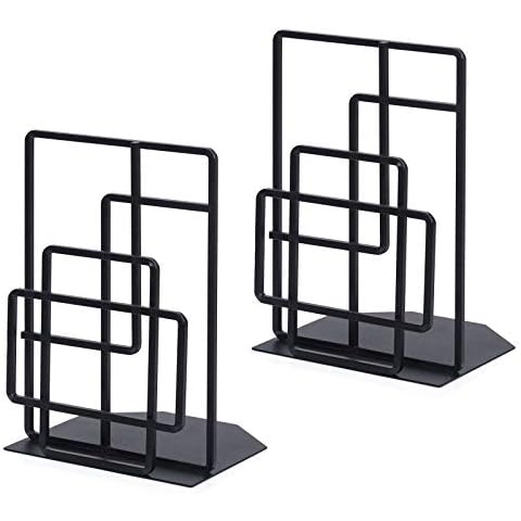 SRIWATANA Book Ends Heavy Duty, Decorative Black Bookends for Shelves, Window Lattice Design Cover