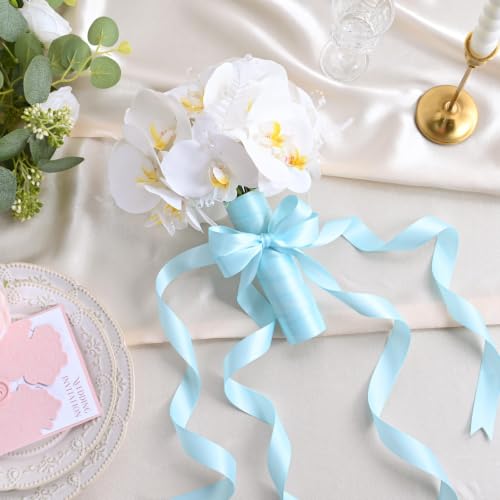Image of Lt Blue Double Face Satin Ribbon 1 inch X 50 Yards Spool Bright Colors Very Suitable for Weddings Gift Package Wrapping Dancer Wand Sewing Party Hair Bow Invitation Decorations and More
