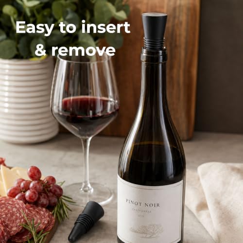 Image of Rabbit Wine Bottle Stoppers Set of 2 - Airtight Rubber and Stainless Steel Seal, Fits All Wine Bottle Sizes, Dishwasher Safe, Black