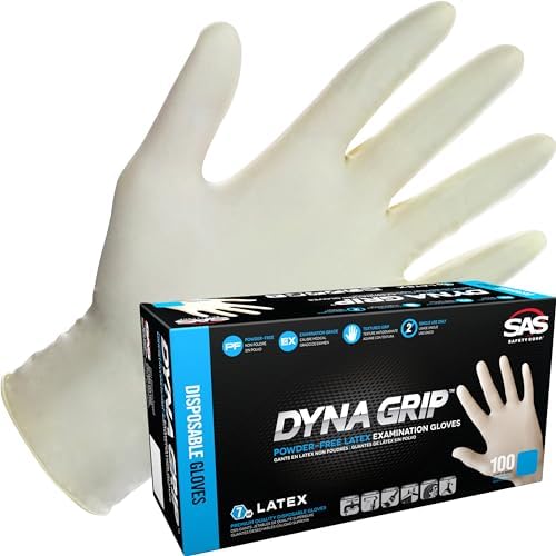 Dyna Grip Powder-Free Premium Latex Disposable Gloves | 7 Mil – 2XL – 100 Count | Textured Grip, Beaded Cuff, Single Use | for Automotive, Industrial, Janitorial, MRO, Food Service | 650-1005,White