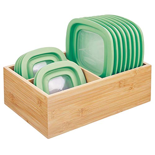 mDesign Bamboo Wood Kitchen Storage Bin Organizer for Food Container Lids and Covers