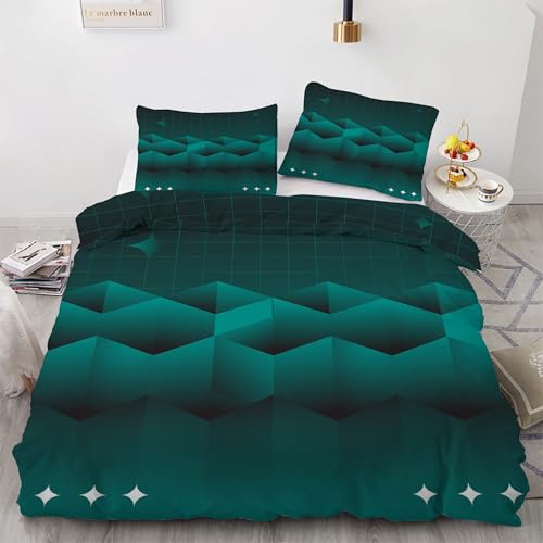 Housse de couette 220x240 géométrie vert avec 2 taies d'oreiller microfibre - 4