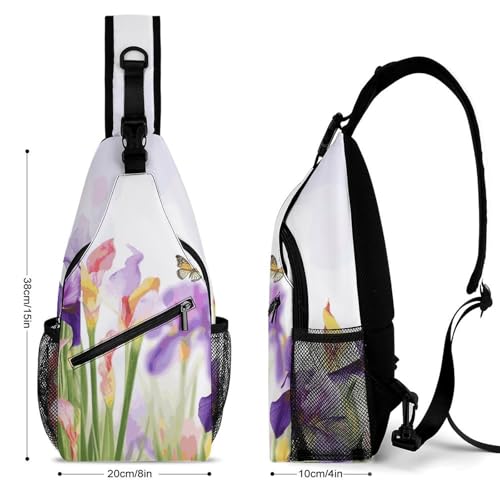 Iris Flower Butterfly Trendy Sling Bag Crossbody Sling Backpack Daypack for Outdoors Hiking Traveling2
