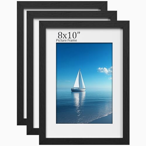 LVAOUO 3Pack 8x10 Picture Frames, Wooden 8x10 Photo Frame 11.7 x 16.7cm, Versatile Frame Black, Display, Landscape or Portrait Orientation-with Plexiglass and Stand, Wall-Mount & Desk
