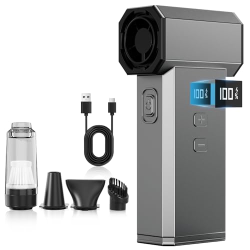 Hifound soplador de polvo eléctrico 2 en 1 — Plumero de aire eléctrico inalámbrico de 130000 rpm, 100 velocidades, batería 8000 mAh, pantalla LED, 3 boquillas, Soplador de Aire para PC y coche