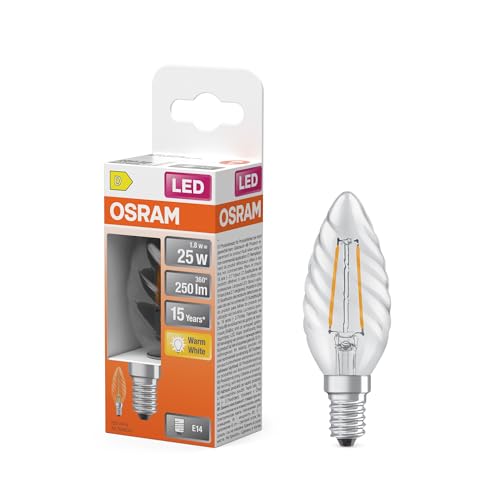Osram Ampoule LED Star Candle Spiral BW25 Filament, 2700 K blanc chaud, 1,8 W, E14, transparente, 250 lm, 15 000 h, pour lustres, look vintage