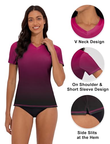 Women's V-Neck Short Sleeve Rash Guard Shirts UV Protection Swim Shirts UPF 50+ Lightweight Swimwear4