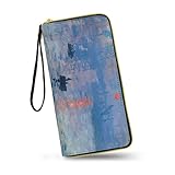 Jolamirel Impression Sunrise Wristlet Wallet for Women, Monet Painting Art Long Zipper Around Credit Card Holder Leather Billfold Clutch Wallets Large Capacity