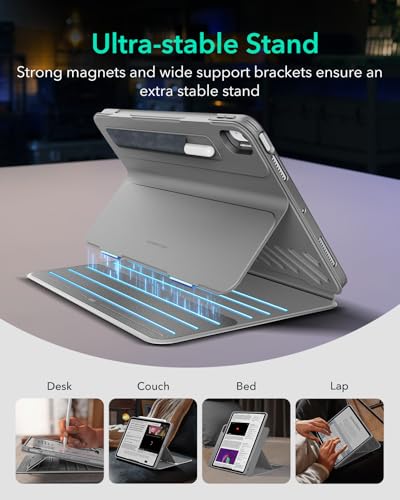 Image of ESR for iPad Air 11 Inch Case M4 /M3 /M2 (2026 /2025 /2024), iPad Air 5th /4th Gen Case (2022 /2020) 10.9 Inch, Removable Magnetic Cover, Adjustable Portrait /Landscape Stand, 9 Standing Angles, Grey