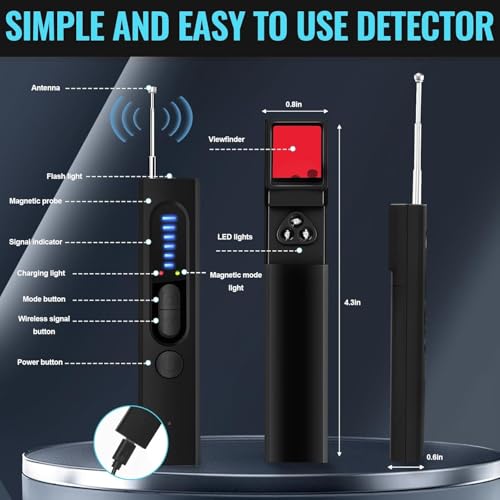 Image of KRLZ Hidden Camera Detector, Protable Anti-Spy Camera Detector, RF Wireless Signal Scanner, GPS Tracker Detector for Travel, Hotel, Bathroom, Office, Car, 6 Levels Sensitivity