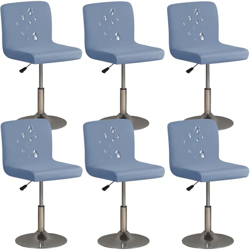 Juego de 6 fundas de taburete de bar impermeables, elásticas, con respaldo bajo, extraíble y lavable para cocina, restaurante, encimera, gris azul