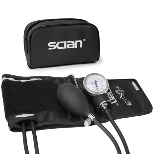 SCIAN Blutdruckmessgerät Manuelle mit europäischer Blutdruckmanschette (22-42 cm) und D-Ring, inklusive Tragetasche für Krankenpfleger, Ärzte, Senioren, Erwachsene, Schwarz