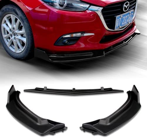3 Pieces Front Bumper Lip Spoiler Splitter Side Body Kit Trim Protection Compatible with 2014-2018 Mazda 3, 2015 2016 2017 (Painted White)