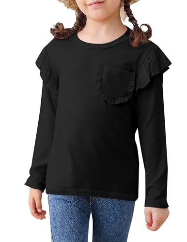 Girls Long Sleeve T-Shirt Toddler Comfort Soft Thick Basic Crewneck Tee Tops with Ruffles Trim2