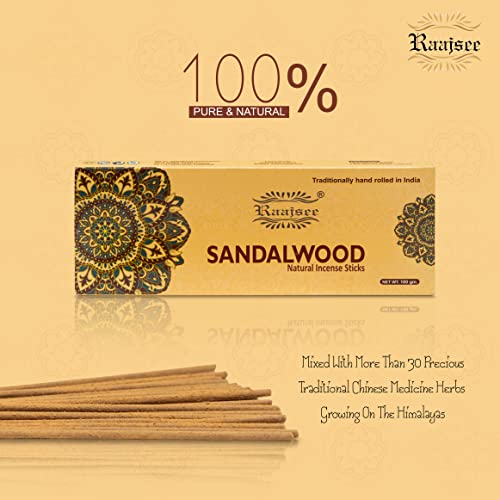 Image of Raajsee Sandalwood Incense Sticks 100 Gm Pack-100% Pure Organic Natural Hand Rolled Free from Chemicals-for Church,Aroma Therapy,Relaxation,Meditation & Sensual Therapy